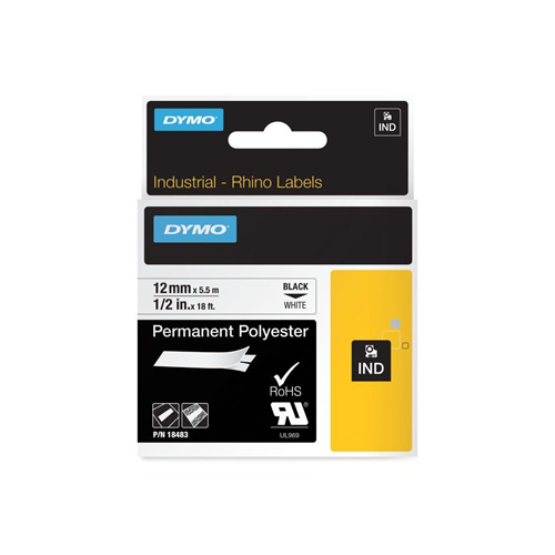 Fita Poliester Dymo Rhino 12mmx5.5m Branco/Preto