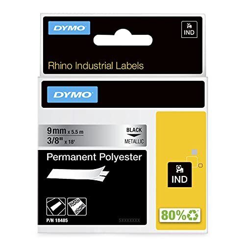 Fita Dymo Poliester Preto/Metálico 9mm x 5.5m