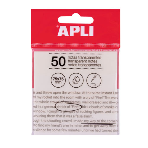 Bloco Adesivo Apli 75x75mm Transparente 50Fls