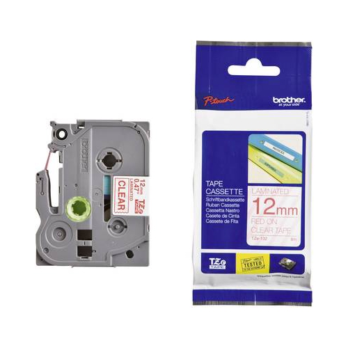 Fita Original Brother TZe132 Transp/Vermelho 12mm